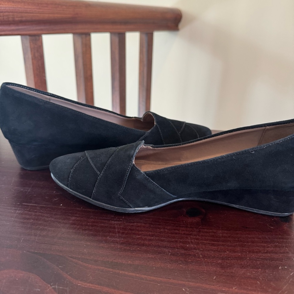 Easy spirit, black suede feel braid, weave wedge slip on shoes size 9, excellent - Picture 8 of 12